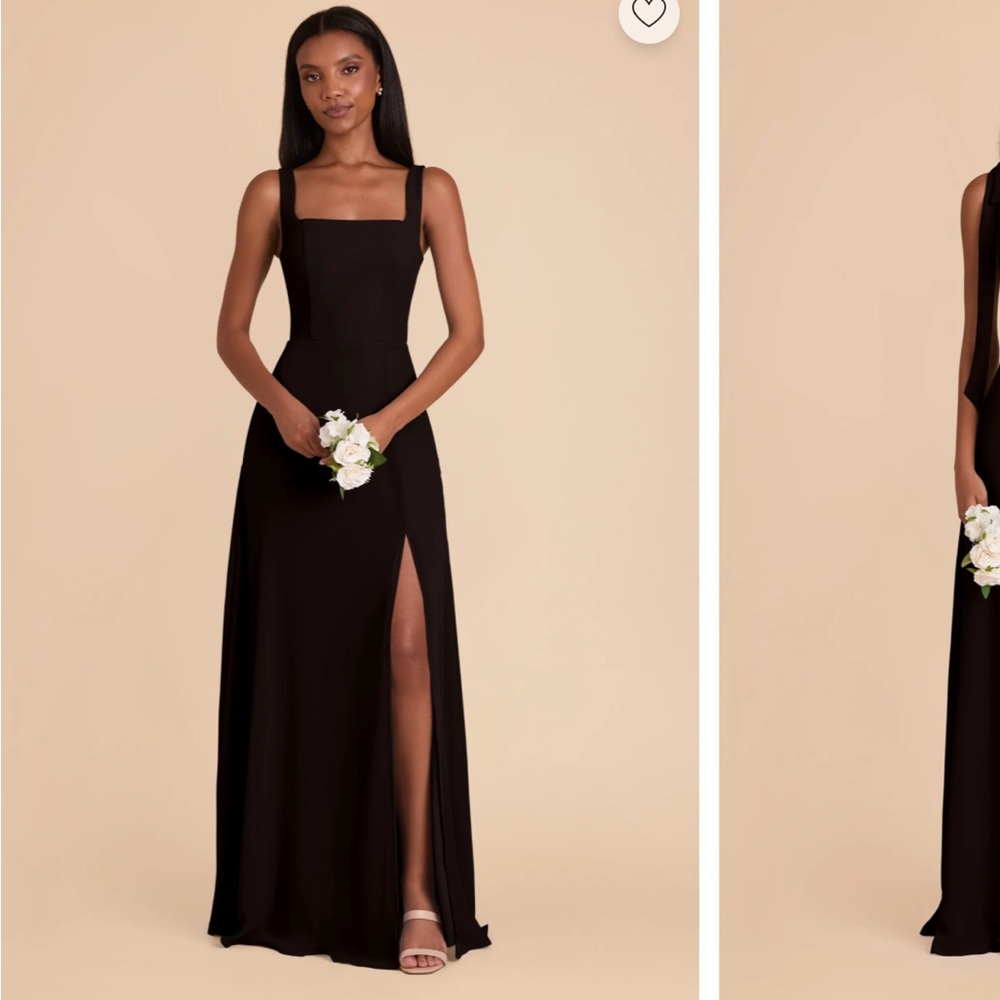 Birdy Grey Chiffon Alex Black Maxi Dress with Square Neck and Thigh Slit